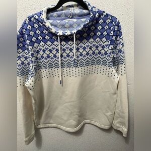 Vineyard Vines Womens Turtle High Neck Drawstring Fair Isle Sweatshirt Sz XL